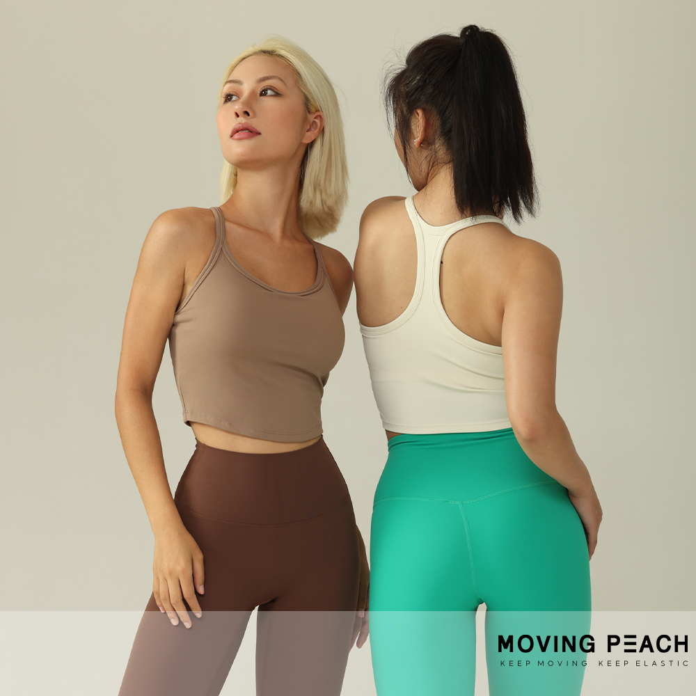 Moving PEACH เสื้อครอปท็อป แบบนิ่ม กันกระแทก เหมาะกับการเล่นโยคะ ฟิตเนส สําหรับผู้หญิง BVI