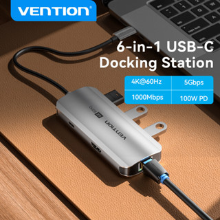 Vention อะแดปเตอร์แปลง USB C Hub 6 in 1 USB Type C พร้อม 4K 60Hz HDMI VGA 3 USB 3.0 พอร์ต USB C เป็น RJ45 สําหรับแล็ปท็อป Ipad MacBook