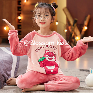 Blossom Kids Childrens sleepwear  Children Fleece Warm Sleepwear Boy Nightwear Coral Kids pijamas Homewear Pyjama