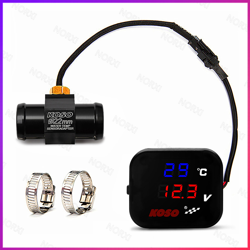 รถจักรยานยนต์ KOSO USB เครื่องวัดอุณหภูมิน้ำ Voltmeter กันน้ำมินิ 3 ใน 1 เครื่องวัดสำหรับ HONDA RS150 Yamaha Y15 ZR LC135
