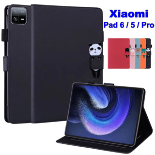 เคสแท็บเล็ตหนัง ฝาพับ กันกระแทก ลายสัตว์น่ารัก พร้อมช่องใส่บัตร สําหรับ Xiaomi Pad 6 Pro Pad6 (2023) 11.0 นิ้ว Mi Pad5 Pad 5 Pro