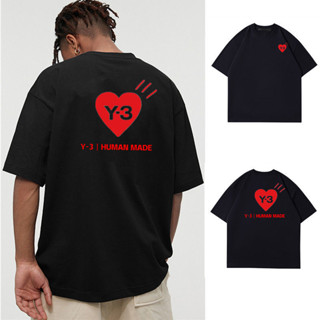 Y-3 HUMANMADE Co branded Limited เสื้อยืดคอกลม แขนสั้น ผ้าฝ้าย พิมพ์ลายหัวใจ สไตล์ฮิปฮอป สตรีท เหมาะกับฤดูร้อน y3