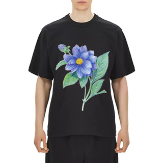 Y-3 Yohji Yamamoto Yoji Plant Flower Y3 เสื้อยืดลําลอง แขนสั้น คอกลม ลายดอกไม้ สีฟ้า แฟชั่น สําหรับผู้ชาย และผู้หญิง