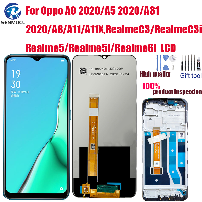 แผงหน้าจอสัมผัสดิจิทัล LCD พร้อมกรอบ สําหรับ Oppo A5 A9 A31 2020 A8 A11 A11X RealmeC3 C3i 5 5i 6i