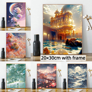 Drofe ระบายสีตามตัวเลข ขนาด 20×30 ซม. พร้อมกรอบรูป ระบายสีตามตัวเลข สําหรับตกแต่งบ้าน diy