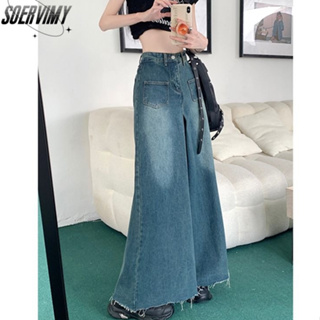 SOERVIMY  กางเกงขายาว กางเกงยีสน์ผู้หญิง ทรงหลวม ๆ ตรง Retro Hip Hop Pants 2023 NEW Style  สวยงาม ทันสมัย สไตล์เกาหลี Comfortable A27L0F0 36Z230909