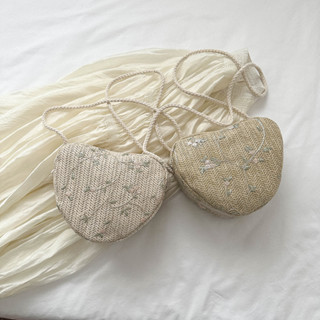 ✿ เริ่มต้น ✿  Love Heart Shaped Straw Bag ดอกไม้ผู้หญิง Hobo กระเป๋าช้อปปิ้งกระเป๋าถือฤดูร้อนหวาน