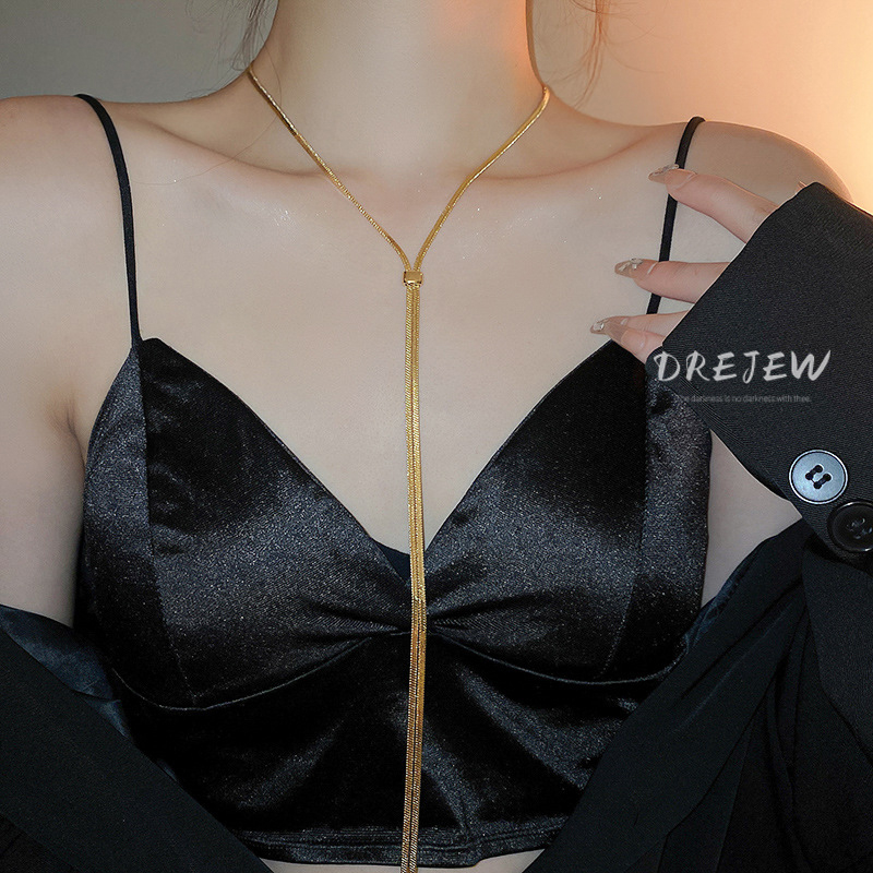 DREJEW สร้อยคอโลหะ 18K สไตล์เรียบง่าย สําหรับผู้หญิง