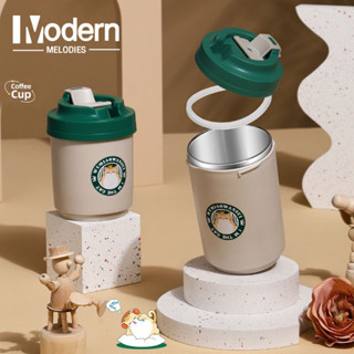 Modern Melodies แก้วกาแฟสเตนเลส 304 สองชั้น ป้องกันน้ําร้อนลวก แบบพกพา ลายเป็ดน้อย สีเหลือง สําหรับรถยนต์ สํานักงาน ของขวัญ