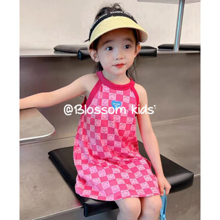 Blossom Kids Childrens dress เดรสกระโปรงสายเดี่ยว พิมพ์ลายสก๊อต เดรสเด็ก 80-110cm  สําหรับเด็กผู้หญิง