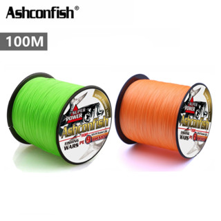 Ashconfish สายเอ็นตกปลา PE แบบถัก 9 เส้น ยาว 100 ม. สีเขียวส้มอ่อน X9