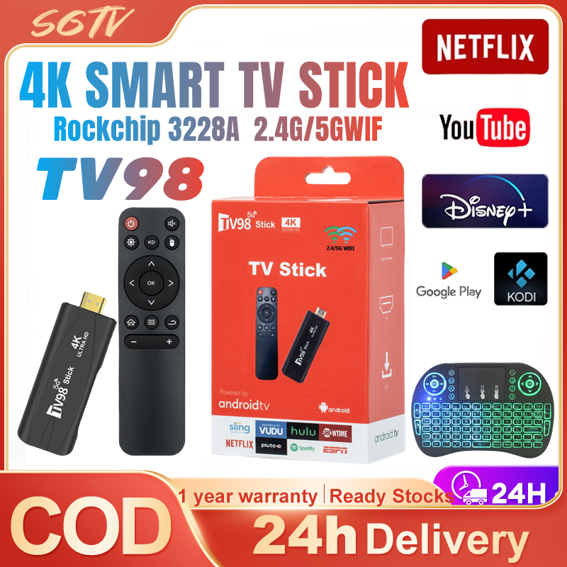 สมาร์ททีวีสติ๊ก TV98 Rockchip 3228A Android 12.1 2.4G/5GWIFI 8GB+128GB Netflix/Youtube Mini TV Box