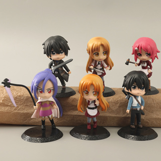 โมเดลฟิกเกอร์ PVC อนิเมะ Sword Art Online SAO Kirigaya Kazuto Yuuki Asuna Q Version ขนาด 9 ซม. 6 ชิ้น ต่อชุด