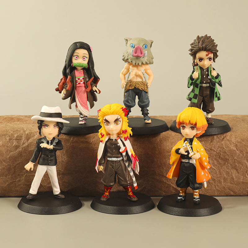 6 ชิ้น/เซ็ต 7 ซม.อะนิเมะรูป Tanjirou Nezuko Agatsuma Zenitsu Hashibira Inosuke Rengoku Shinjurou Kib