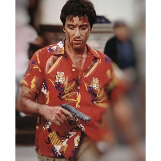 เสื้อเชิ้ตแขนสั้น คอปก ลาย Tribute to Alpacino Scarface Shaxing สไตล์ฮาวาย แฟชั่นวินเทจ