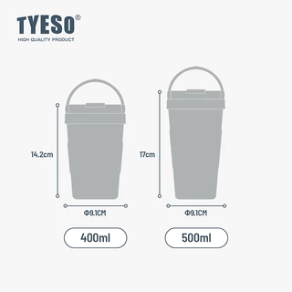 TYESO TS-8803/TS-8804 แก้วน้ําสุญญากาศ มีฉนวนกันความร้อน และเย็น ขนาด 400 มล. 500 มล. พร้อมหูจับ