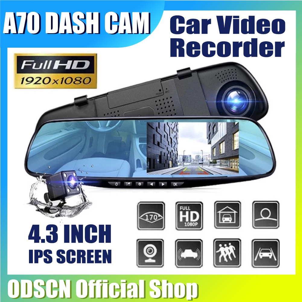 4.3inch Car Camera Dash Cam Mirror Car Video Recorder Full HD 1080P Car Video Camera with Dual Lens for Vehicles Front &amp; Rearview Mirror Car DVR Dash Cam