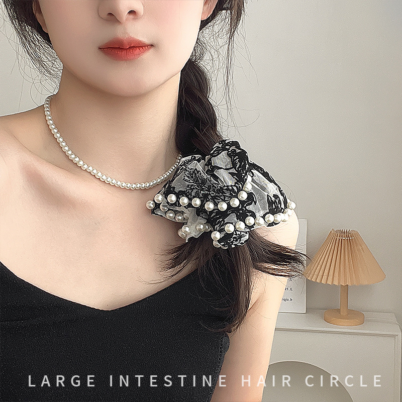 Super Fairy All-Match ลูกไม้ผ้ากอซลูกปัด Scrunchy แหวนผมผมหางม้ายางรัดสาวอารมณ์กลับ Headdress สไตล์เกาหลี Elegant ยาว Scru