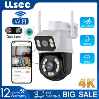 LLSEE icsee กล้องวงจรปิด wifi 360, กล้องวงจรปิดกลางแจ้ง, 8MP 4K บ้านเฝ้าระวังการเชื่อมต่อไร้สายการควบคุมโทรศัพท์มือถือ, การติดตามอัตโนมัติ, พูดคุยสองทาง, กันน้ำ