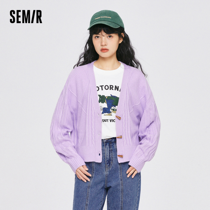Semir เสื้อคาร์ดิแกน คอวี ผ้าถัก แต่งหัวเข็มขัด แฟชั่นฤดูใบไม้ร่วง สไตล์เรโทร สําหรับผู้หญิง 2023