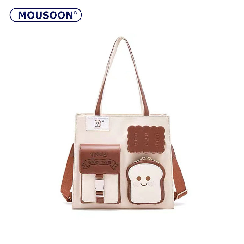 Mousoon กระเป๋าโท้ทผู้หญิง Toast Commuter เวอร์ชั่นเกาหลีกระเป๋าสะพายไหล่ความจุขนาดใหญ่ของเด็กผู้หญิงอเนกประสงค์น่ารัก