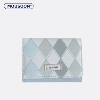 Mousoon กระเป๋าสตางค์ ลายสก๊อต สีฟ้า สไตล์เกาหลี สําหรับผู้หญิง