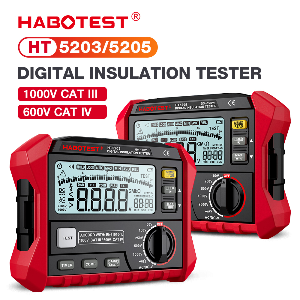 HABOTEST HT5203/HT5205 ดิจิตอลความแม่นยําสูงเครื่องวัดความต้านทานโวลต์มิเตอร์ไฟฟ้า Megger ฉนวนกันควา