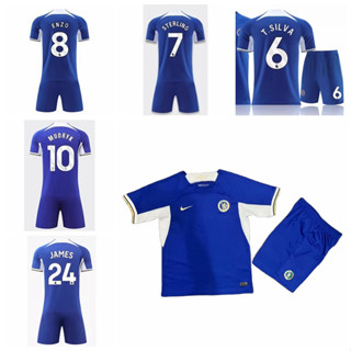 เสื้อกีฬาแขนสั้น ลายทีมชาติฟุตบอล Chelsea 2023-24 ชุดเหย้า Enzo Fernandez Thiago Silva Sterling Mudryk Reece James