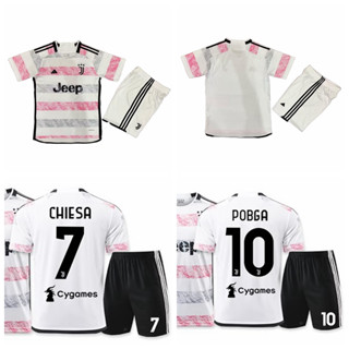 เสื้อกีฬาแขนสั้น ลายทีมชาติฟุตบอล Juventus Chiesa Pogba 2023-24 ชุดเยือน