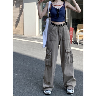 High waisted denim workwear pants trendy loose casual straight leg pants wide leg long jeans