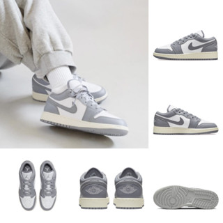 Air Jordan 1 Low "Vintage Grey" รองเท้าบาสเก็ตบอล สําหรับผู้ชาย ผู้หญิง 553560-053