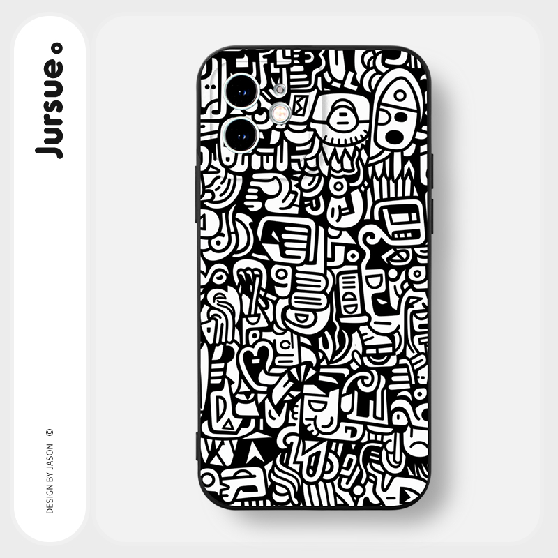 JURSUE เคสไอโฟน เคสซิลิโคนนุ่มกันกระแทกน่ารักตลก เคสโทรศัพท์ สีดำ Compatible for iPhone 17 16 15 14 13 12 11 Pro Max SE 2020 X XR XS 8 7 Plus พลัส Y4092
