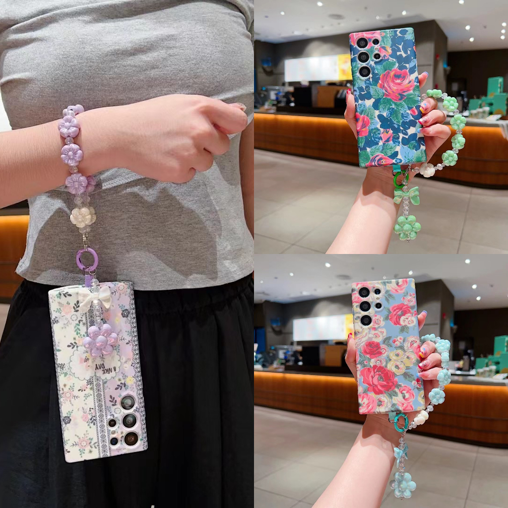 แฟชั่น ย้อนยุค ดอกไม้ขนาดเล็ก เดซี่น้อย สายคล้องมือ เคส Samsung Galaxy S24 Ultra S23FE S23 Ultra S22 Ultra S22 S23 S24 Plus + 5G Case ใหม่ ป้องกันการหล่น นุ่ม ซิลิกาเจล เคส