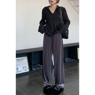 Dropped velvet wide leg pants autumn draped pants straight tube high waist mop pants velvet pants