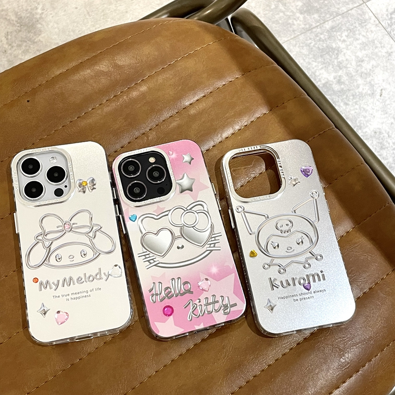 SANRIO เคสโทรศัพท์มือถือนิ่ม ลายการ์ตูนครอบครัวซานริโอ้ ประดับเพชร ชุบไฟฟ้า สองด้าน สําหรับ iPhone 1