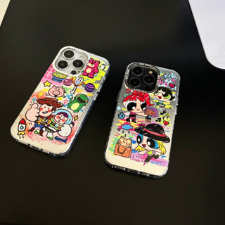 เคสโทรศัพท์มือถือ แบบนิ่ม ลายการ์ตูน Powerpuff Girls ชุบไฟฟ้า สองด้าน สําหรับ iPhone 15 pro max 14 pro 13 pro max 12 pro iPhone 11