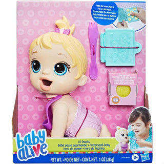 Baby Alive Lil Snacks Doll, Eats and Poops, Snack-Themed 8-Inch Baby Doll, Snack Box Mold,Blonde Hair F2617 Baby Alive Lil แม่พิมพ์ทําขนมขบเคี้ยว รูปตุ๊กตา กินแล้วอึ 8 นิ้ว สีบลอนด์ F2617