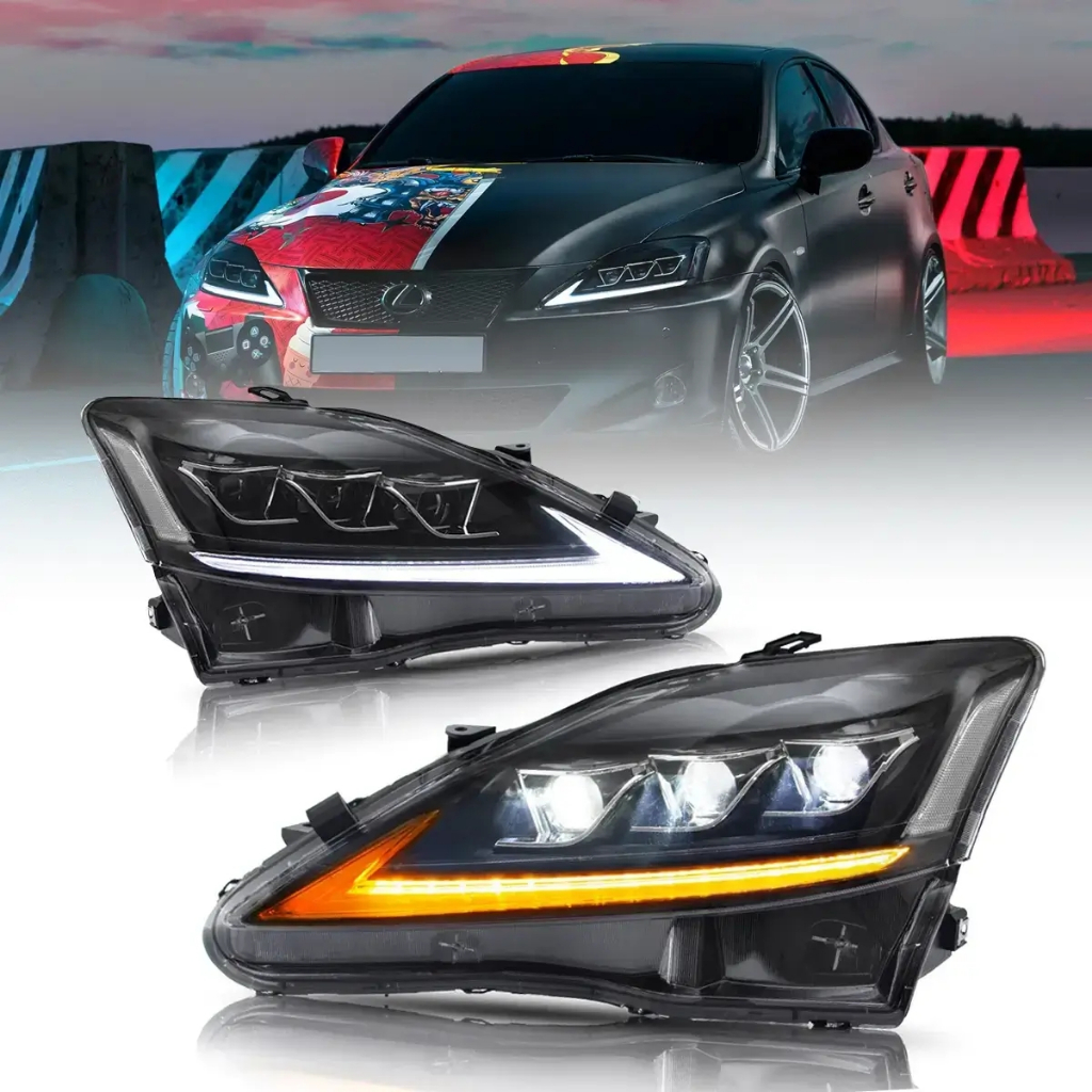 Vland LED ไฟหน้าสําหรับ 2006-2013 Lexus IS250 IS350 ISF สีดําโปรเจคเตอร์ด้านหน้าโคมไฟคู่