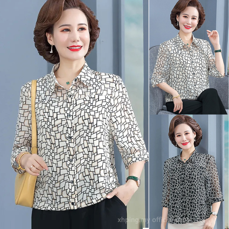 Mom 's Short Chiffon 3/4 Sleeve Shirt New Loose Thin Shirt women Shirt