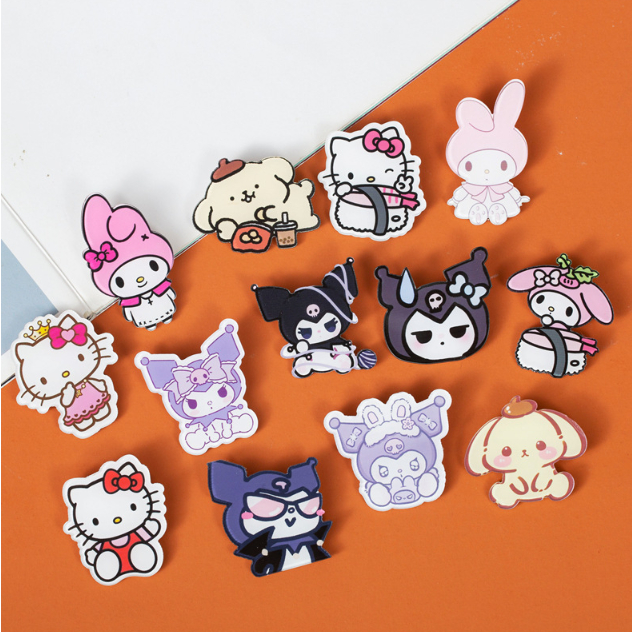 เข็มกลัดอะคริลิค แบบนิ่ม ลายการ์ตูนซานริโอน่ารัก สําหรับตกแต่งเสื้อผ้า