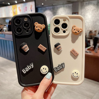 เคสโทรศัพท์มือถือ ซิลิโคนนิ่ม ผิวด้าน ลายหมีกาแฟ 3D แฮนด์เมด สําหรับ IPhone 11 12 13 14 15 Pro Max 15 Plus