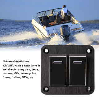 Aries306 2 Gang Rocker Switch Panel Waterproof ON OFF 12V 24V อลูมิเนียมอัลลอยด์ Blue Backlit สำหรับ รถ เรือ รถบรรทุก RV