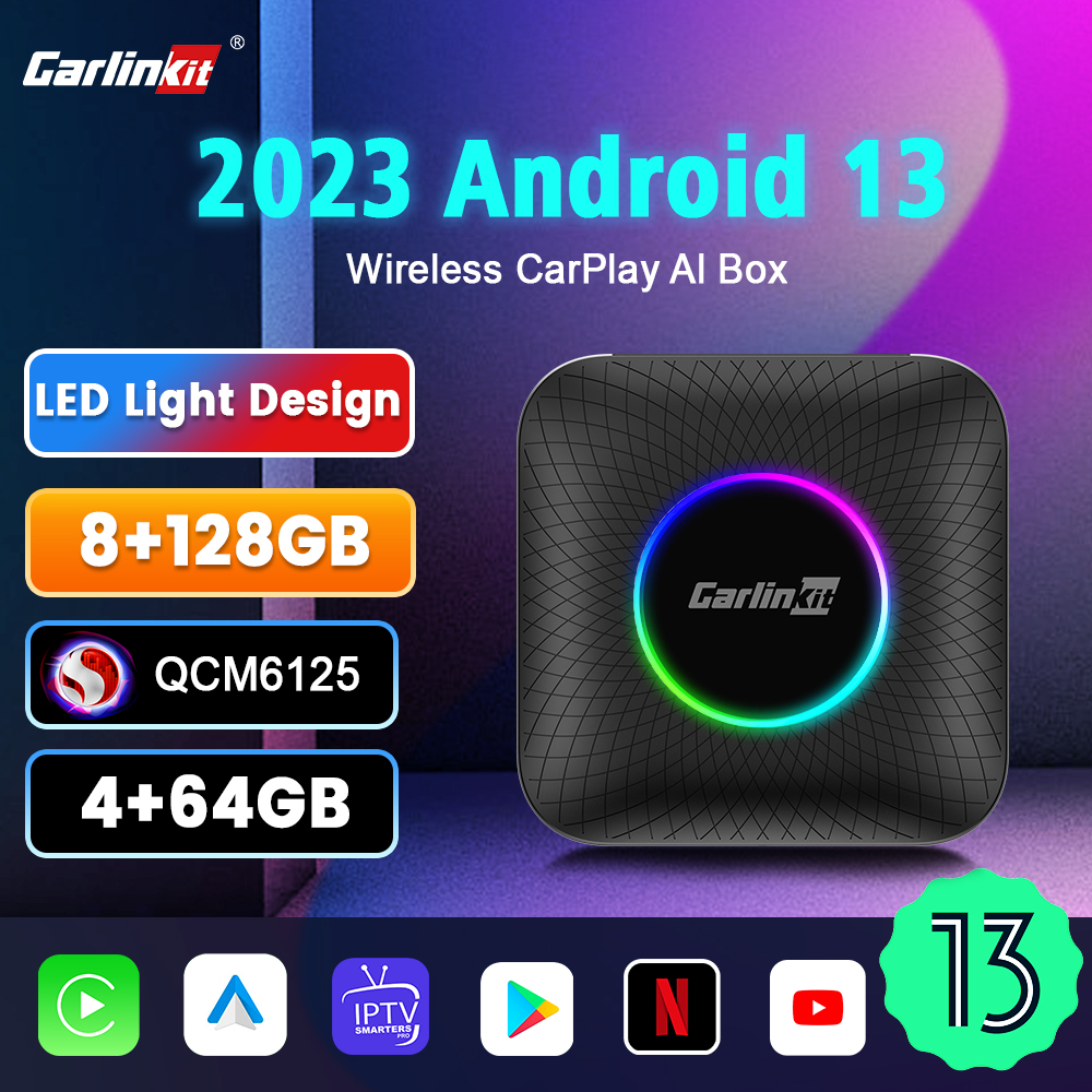 2023 ใหม่ CarlinKit Android 13 กล่องทีวีรถชิปที่ดีที่สุด QCM6225 ไร้สาย Apple CarPlay Android Auto อ