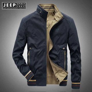 JEEP SPIRIT 1941 ESTD เสื้อแจ็กเก็ตลําลอง ผ้าฝ้าย ทรงหลวม แฟชั่นฤดูใบไม้ผลิ ฤดูใบไม้ร่วง สําหรับผู้ชายวัยกลางคน