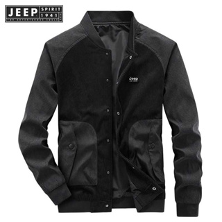 JEEP SPIRIT 1941 ESTD เสื้อแจ็กเก็ตเบสบอล แขนยาว คอปก ทรงหลวม สไตล์เรโทร ฤดูใบไม้ผลิ ฤดูใบไม้ร่วง สําหรับผู้ชาย