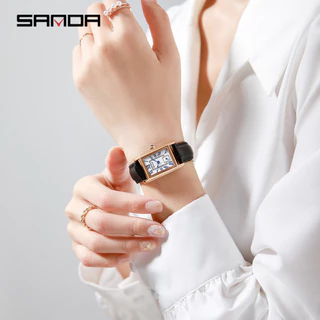 Sanda แบรนด์หรู แฟชั่น ดีไซน์หรูหรา สี่เหลี่ยมผืนผ้า หน้าปัดผู้หญิง นาฬิกากันน้ํา สเตนเลส / สายหนัง นาฬิกาควอตซ์ผู้หญิง