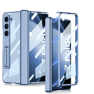 เคสโทรศัพท์มือถือแบบใส ชุบไฟฟ้า พร้อมตัวยึดแม่เหล็ก สําหรับ Samsung Galaxy Z FOLD 5