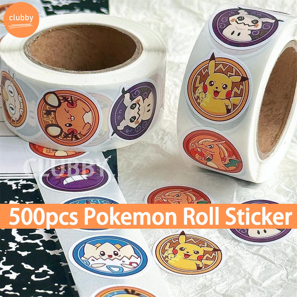 500ดวง สติกเกอร์ม้วน โปเกมอน Squirtle สติ๊กเกอร์ลายการ์ตูนน่ารันสําหรับตกแต่งสแครบบุ้ของขวัญสำหรับเด็ก