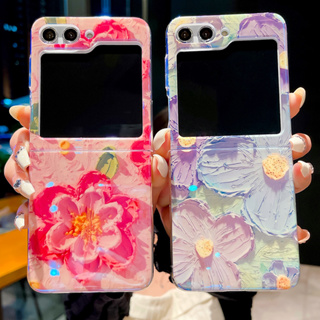 Zflip5 เคสโทรศัพท์มือถือ ลายภาพวาดสีน้ํามัน รูปดอกไม้ สีฟ้า สไตล์วินเทจ สําหรับ Samsung Galaxy Z Flip 5 Z Flip 4 Z Flip 3 Z Fold 5 Z Fold Z Fold 3