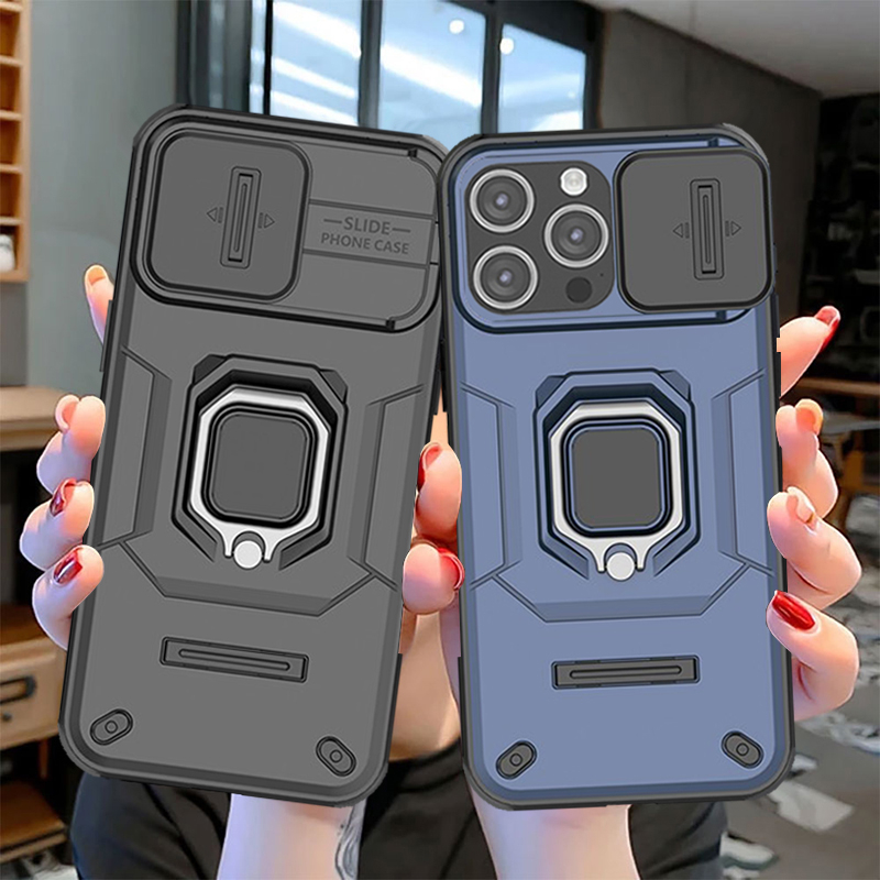 เคสโทรศัพท์มือถือ สองชั้น กันตก พร้อมสายคล้อง ป้องกันกล้องด้านหลัง และขาตั้ง สําหรับ iPhone 15 Plus 14 Plus 15 Pro Max 14 Pro Max 13 Pro Max